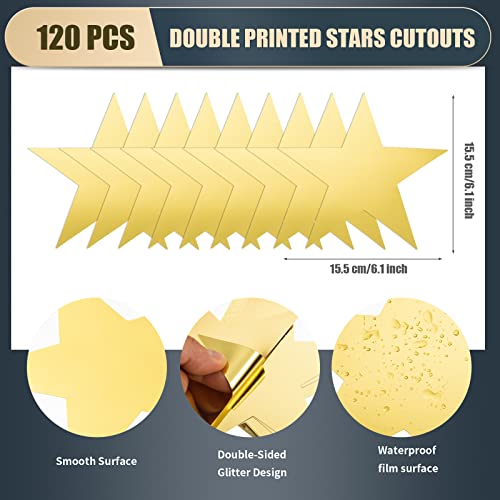 Image of 120 Pieces Stars Cutouts Gold Double Printed Star Cutout Aluminum Foil Paper Star Confetti Cutouts 6 Inch Large Glitter Stars Decorations for Bulletin Board Classroom Christmas Wedding Party Supplies