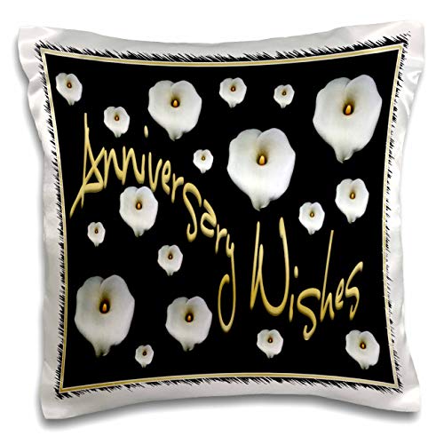 3dRose Taiche Digital Art Wishes-Polka dot Calla Lilies Isolated on Black with Happy Anniversary Text (pc-333831-1) Pillow Case, White