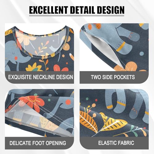 ALAZA Elephant Flower Floral Print Pajamas Short Sleeve 2 Piece Sleepwear Top and Bottom Pajama Set Unisex4