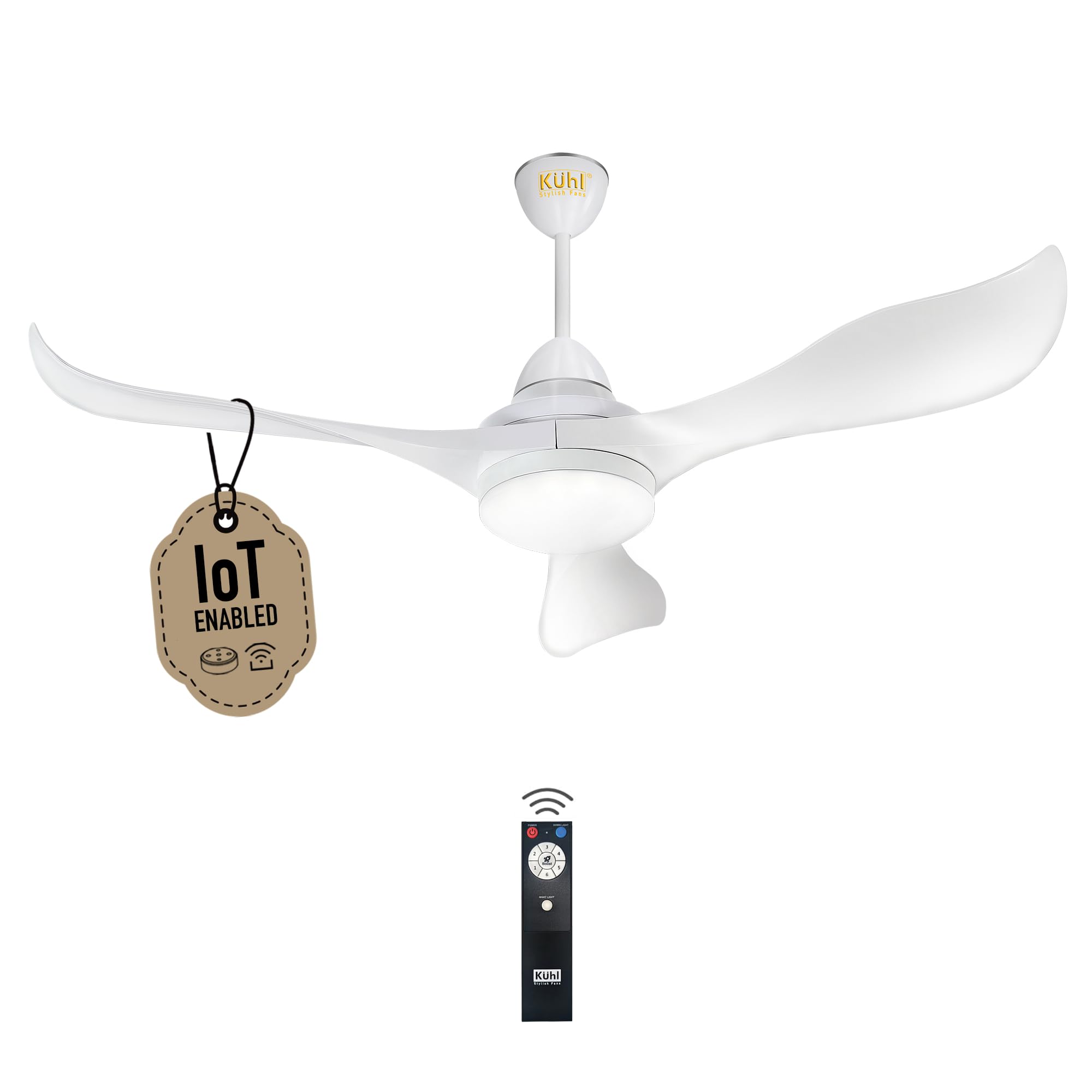 KUHL Glanz F3 1320MM 65% Power Saving BLDC Ceiling Fan | BEE 5 Star Rated & ISI Marked | High Air Flow | 5Year Warranty on Motor By Brand | Free Installation | IoT Operate via Mobile & Alexa | White