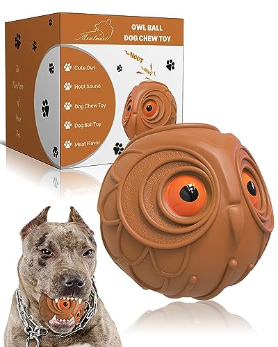 Giggle Ball for Dogs Owl Toys for Aggressive Chewers Dog Ball Toy for Puppy Medium Large Dogs Fun Gift for Dog Natural Rubber Cute Hoot Brown