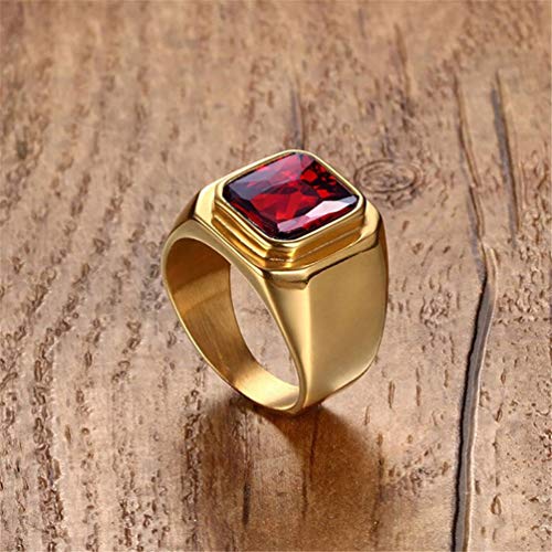 Men's Stainless Steel Gold/Silver/Black Plated Ring with Square Gemstone Multicolor Stone4