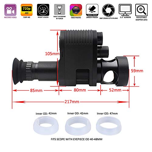 Upgraded Megaorei3 720p HD Digital Night Vision Scope Video Record Camcorder Monocular Clip on Attachment with Built-in 850nm Infrared IR Flashlight and 1.3inch Display for Rifle Hunting Recoil Proof - Thumbnail 7