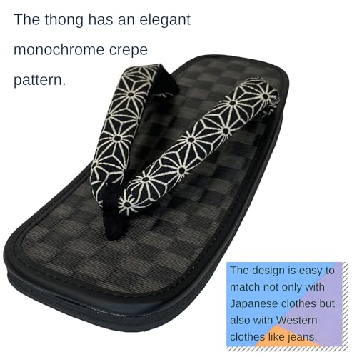 Edoten Traditional Japanese sandal Setta Made in Japan Rush Black Checker Zori Black Sponge sole Crepe Japanese pattern thong Men's Ladies'4