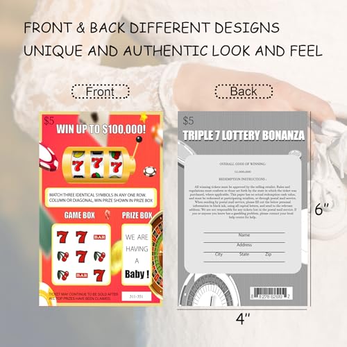 Image of Lucky Pregnancy Announcement Fake Scratch Off Cards, 4x6 Fun Creative Fake Lottery Tickets for Baby Announcement to Grandparents Future Dad or Friends 10PCS