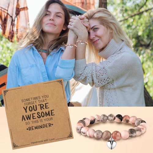 Remuuly 8 Pcs Christmas Gifts Inspirational Bracelet You're Awesome Adjustable Beaded Natural Stone Bracelet4