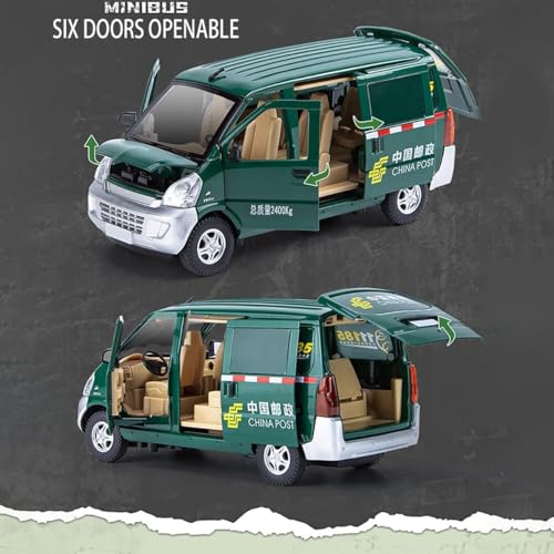 Image of 1:24 Scale Multicolor Wuling Postal Van Toy Car | Metal Pullback Diecast Truck with Openable Doors, Sound, Light Effects for Kids and Car Enthusiasts