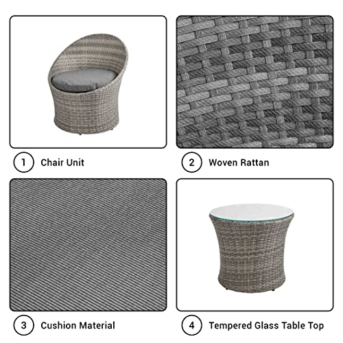 Trueshopping Egg Chair Rattan Bistro Set – 3 Piece Rattan Garden Furniture with 2 Chairs, Cushions & Coffee Table – Weatherproof Outdoor Furniture Garden Patio Set for Balcony & Conservatory Seating - Image 2