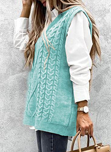 Happy Sailed Oversized Sweater Vest For Women Plus Size Casual Loose V Neck Diamond Sleeveless Sweaters Fall Winter Cozy Cable Knit Pullover Tank Tops 2022 Sky Blue 2X-Large #TOP2