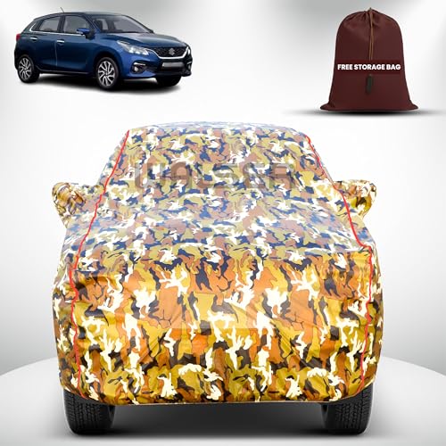 Image of Walser Waterproof Car Cover for Maruti Suzuki Baleno | All-Weather Full Car Body Protection | with Mirror & Antenna Pocket | Dustproof, Windproof & Anti-Scratch Lining, Camouflage