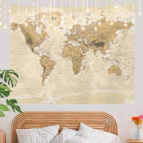 Shrahala APOF7TTO-15-TT-220927MG Vintage Map Wall Tapestry, Canada Physical World Map Ocean Mediterranean Wall Hanging Large Tapestry Decoration Polyester Fiber White Hem Around thumb #1