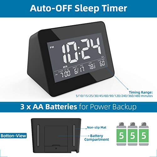 White Noise Sleep Sound Machine Alarm Clock for Home, Adults, Baby, Sleeping, Office Privacy, 8 Nature Soothing Sound, Headphone Jack, Dual Loud Alarm, Sleep Timer, USB Charger - Thumbnail 6