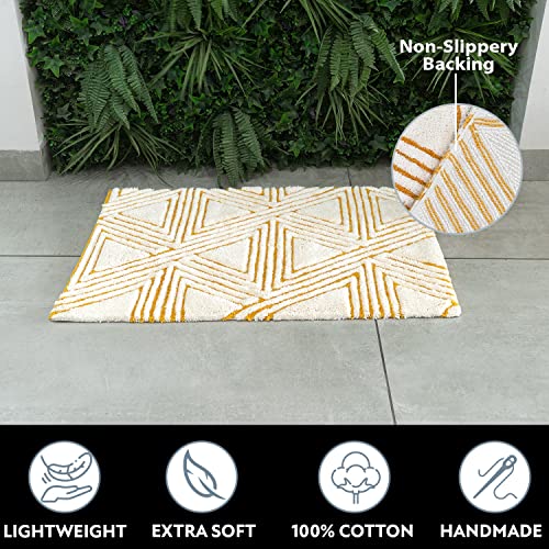 Shikara Bathroom Rugs Bath Mat Soft Cotton Shower Mats For Bathroom Durable Bath Rug With Anti-Skid Water Absorbent Bath Rugs, Bathtub Mat, Bathroom Rug Mats - 32X20 Inches Natural-Yellow #TOP2