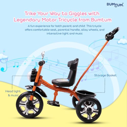 Image of BUMTUM Legendary Baby Tricycle Pedal Bike Rider Stylish | Tricycle for Kids (3-5 Years) Ride-Ons & Wagons Non-Battery Operated Ride-On Bike with Storage Basket - Orange