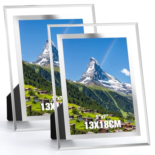Acrrynii 2 Pezzi Cornice Foto 13x18 cm in Vetro, Cornici per Foto 18x13, Moderno Trasparente Portafoto da Tavolo in Argento per Matrimonio, Case, Ufficio, Regalo, Orizzontale o Verticale