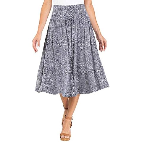 Hilary Radley Midi Length Skirt with Rounded Hem and Tummy Smoothing Features (Medium, Navy/Off -White) Cover