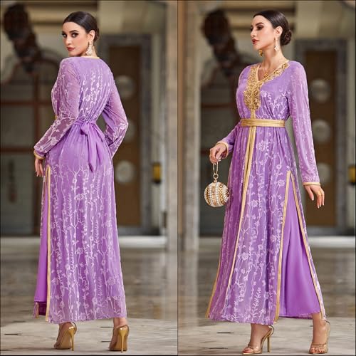 Image of Women 1PC Abaya Dress, Long Sleeve Open Abaya with Embroidery and Gold Belt, Abayas for Women Ideal for Special Occasions