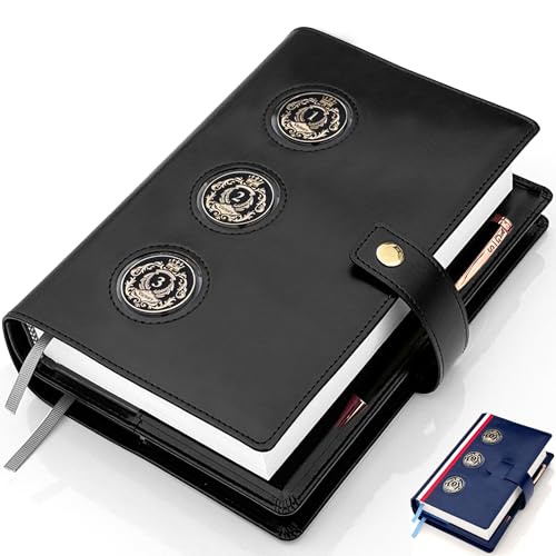 GALILEO 3-Coin Pocket Double AA Book Cover | Showcase Your Journey | 12 Steps & 12 Traditions | PU Leather Coin Holder | AA Gift | Alcoholics Anonymous (Pure Black/ 3 Medallion Pockets)