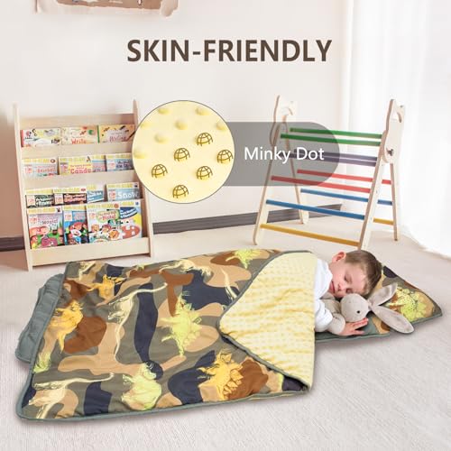 Image of Primlect Toddler Nap Mat with Removable Pillow and Fleece Blanket, Extra Large 55''x35'' Sleeping Bag, Washable, Light, Easy to Roll up, Perfect for Daycare, Preschool, Kindergarten, Travel
