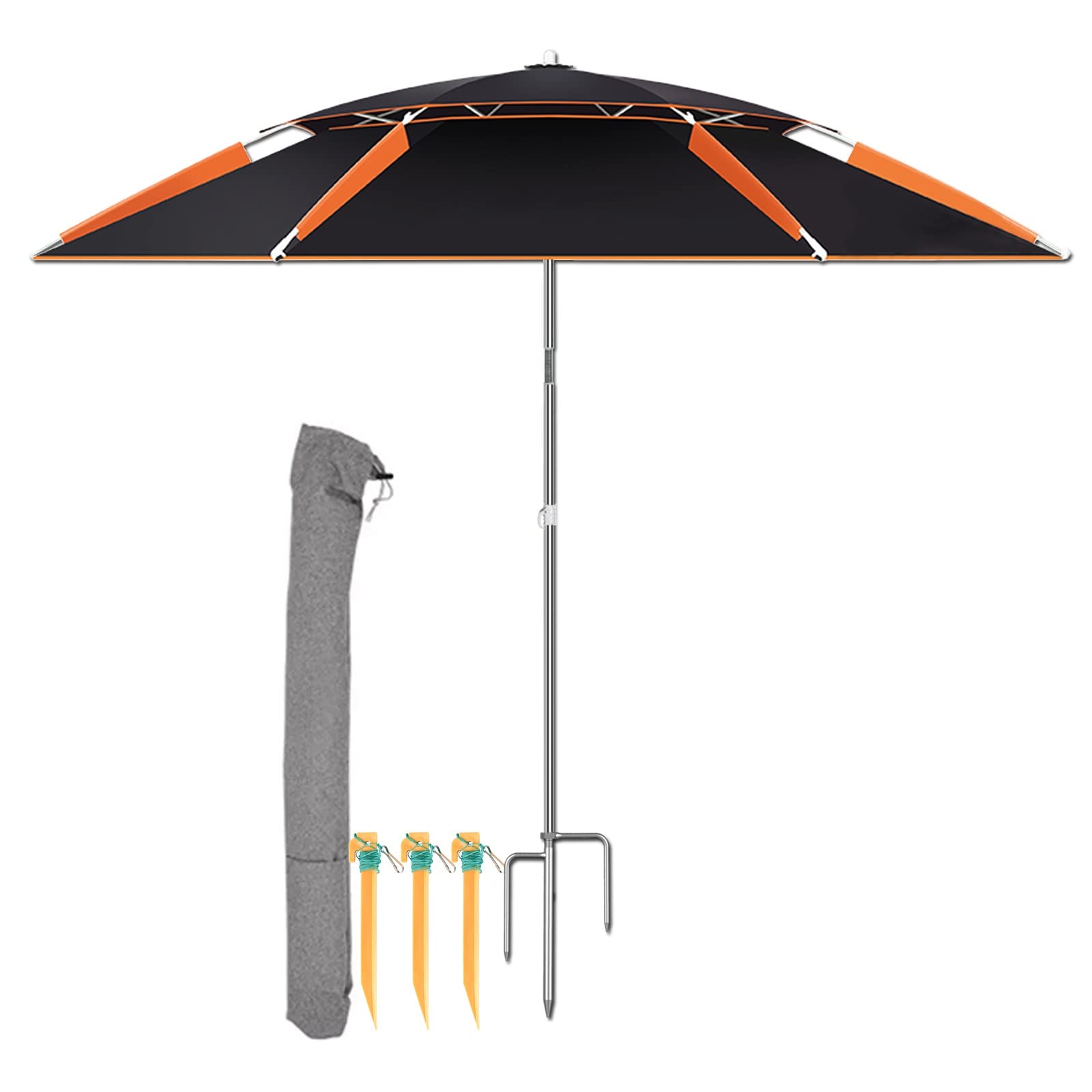 LIGUOYI Zewnętrzny parasol przeciwsłoneczny parasole plażowe 16,5/7/7,7/20 m parasole wędkarskie z kotwicą piaskową, schronienie przenośny wiatroszczelny słup ze stali nierdzewnej, przechylana regulowana wysokość, 255cm(8.3Ft)