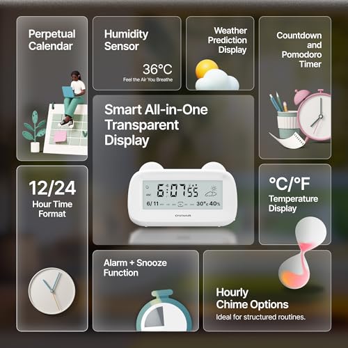 Image of OWNAIR Digital Clock for Table | Digital Alarm Clock with Simulated Weather, Temperature & Humidity Sensor, Date & Time, Dual Alarm & Backlight | Ideal for Heavy Sleepers, Bedroom, Study & Office