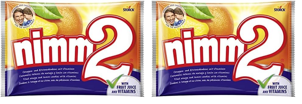 nimm2 - Caramelos duros rellenos sabor naranja y limón con vitaminas (1000g) (Paquete de 2)