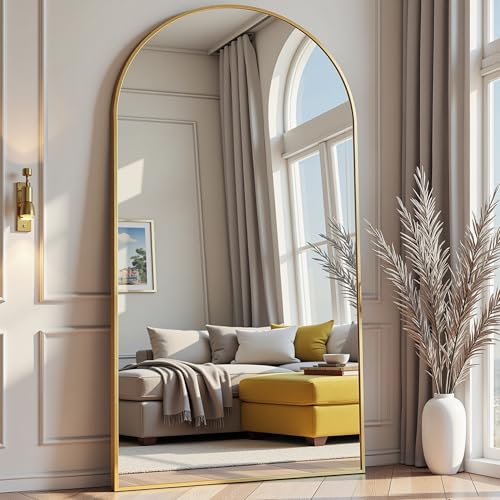 Image of Prywot Arched Full Length Mirror, 71 inchx30 inch Free Standing Floor Mirror, Gold