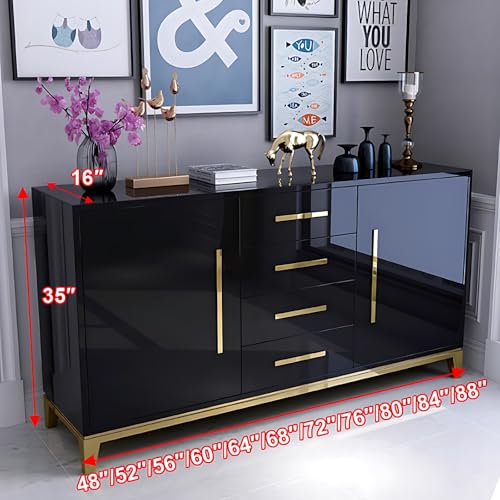 Buffet Cabinet - Modern Sideboard Cabinet with 2 Doors, 4 Drawers, Solid Wood Sideboards and Buffets with Storage for Kitchen, Dining Room or Living Room (White, 88IN) - Image 3