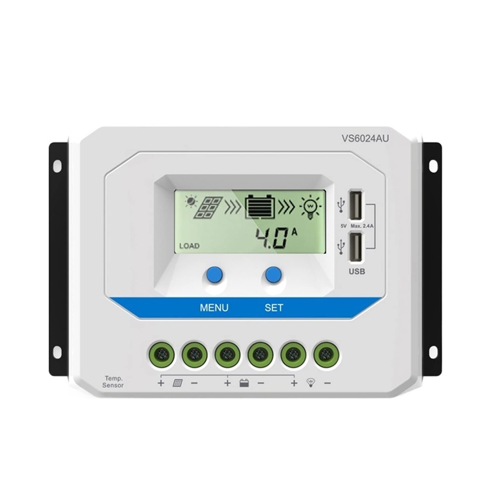 60A kontroler słoneczny 12V 24V Auto VS6024AU PWM kontroler ładowania z wbudowanym wyświetlaczem LCD i podwójnym portem USB 5V Kontroler ładowania słonecznego