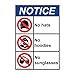 ComplianceSigns.com Vertical Notice No Hats No Hoodies No Sunglasses ANSI Sign with Symbol, 10x7 in. Plastic, Made in USA