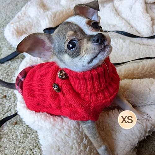Image of KYEESE Dog Sweater for Small Dogs Turtleneck Thick Knit Pullover | Stretchy Fit, Lightweight & Warm, Cozy Knit Comfort, Classic Plaid Design, Gentle on Sensitive Skin, Winter Daily Wear