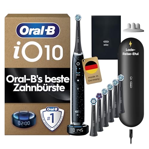 Oral-B iO Series 10 Elektrische Zahnbürste Schwarz PLUS Ausgewählte Original Oral-B iO Aufsteckbürsten Schwarz 7x