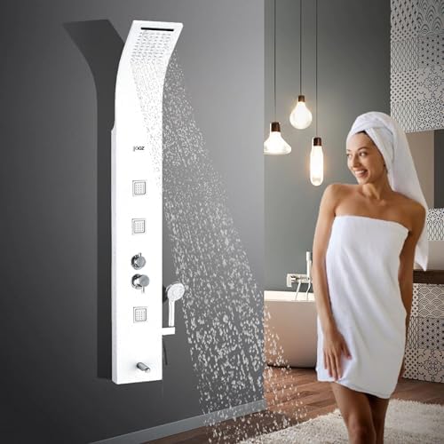 JAAZ | Imperial White Shower Panel Tower System | 3 Body Jets, Tub Spout & Hand Shower with 3 Modes | Adjustable Knobs | Bathroom Shower Set (B0CXY319DT) Amazon Price History, Amazon Price Tracker