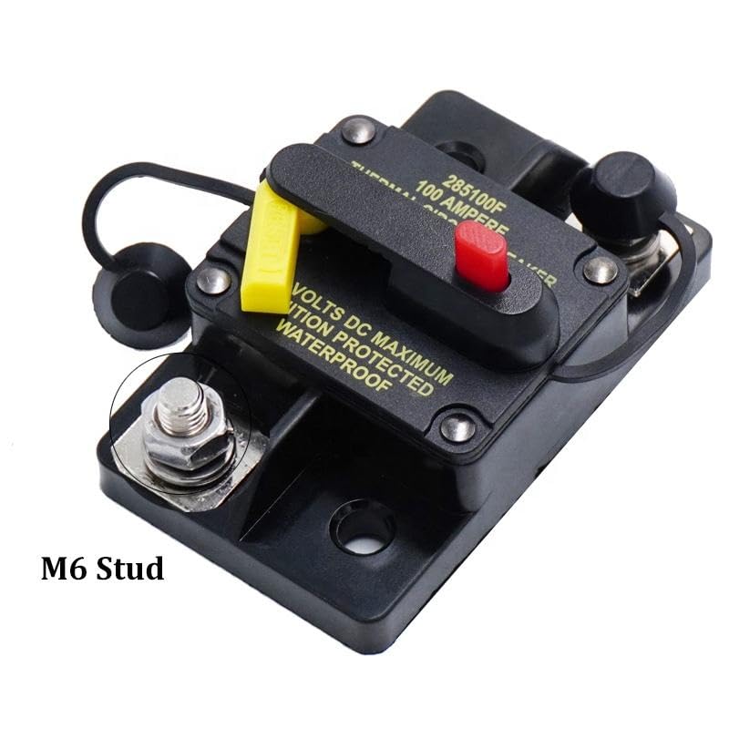 Blue Sea 285 Series DC Circuit Breaker, 100 Amp, Black, Waterproof, Thermal Protection, Manual Reset, 72.5x49x47mm (CB-11-100A)
