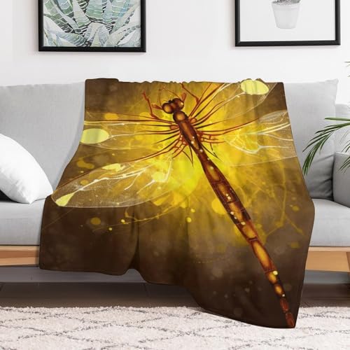 Couverture en flanelle douce au design abstrait de libellule jaune