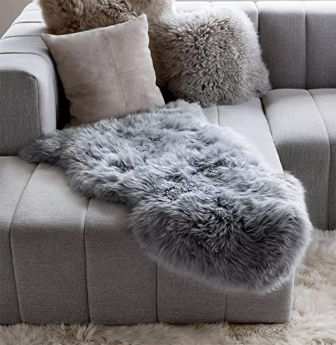 Huahoo Premium Genuine Sheepskin Rug Grey Real Australia Sheepskin Natural Lambskin Fur Area Rug Seat Covers For Kids Bedroom Sofa Chair Cover Pets Dogs Mat Single Pelt/2'X 3' Silver Grey cover