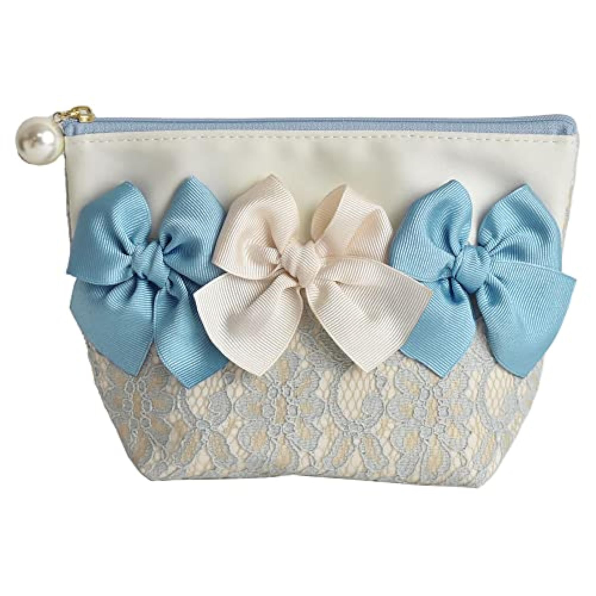 Women's Small Flower Lace Cosmetic Pouch, Blue
