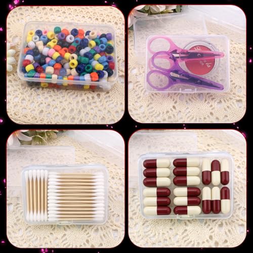 Image of 6 Pcs Clear Plastic Storage Containers Box, Small Rectangle Organizer with Hinged Lid, Small Plastic Case for Collecting Business Cards, Accessories, Crafts, Beads, Jewelry, Screws