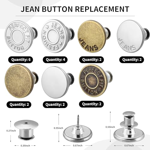 KOPOX 20 Sets Jean Buttons for Loose Jeans, Pant Waist Tightener, Button Pins for Jeans, No Sewing Required, Reusable Jeans Buttons
