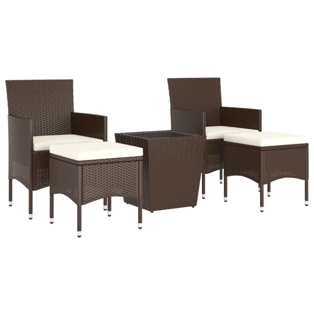 ShGaxin Set bistrot da giardino 5 pezzi rattan PE vetro temperato marrone, set tavolo e sedie giardino, tavolo terrazza esterna e sedie, set terrazza, mobili da giardino esterno - 3058371