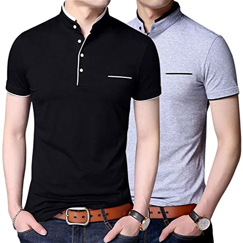Image of Pixie Fashion Stylish and Handsome Mandarin Collar Half Sleeve T Shirt for Men Combo (Pack of 2)