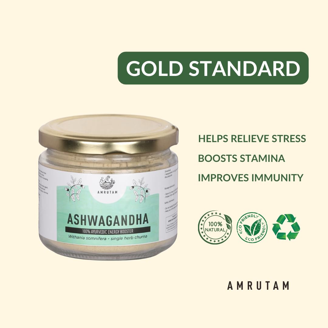 AMRUTAM Ashwagandha Powder/Churna - 125g | Boosts Strength, Stamina & Energy | Anxiety & Stress Relief | Improves Sleep | Withania Somnifera | 100% Pure & Natural | AYUSH Certified — Amazon image 3