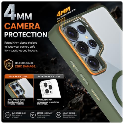 Image of Pikkme Back Cover for Samsung Galaxy S25 Ultra 5G | Shockproof | Mag-Safe Compatible | Hard Transparent Back | Premium Raised Camera Protection | Bumper Case (Green Mag-Safe)