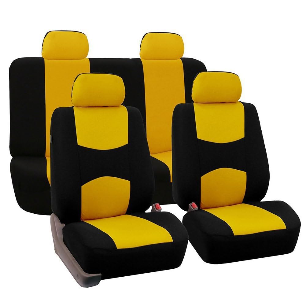 ZZZZS Voiture Ensembles De Housses Siège pour Mustang VI Coupe 2015 2016 2017, 9pcs Housse de Siege Tissu Protection Couverture Siège Nonslip Accessoire,F/Yellow