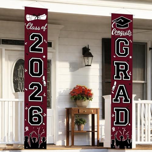 Image of Graduation Decorations 2026 Porch Banner, Graduation Banner Class of 2026, Maroon Congrats Grad Decorations for Door and Porch Party Supplies