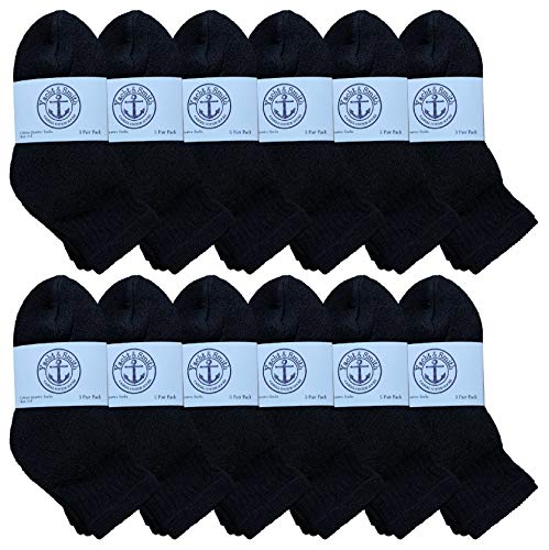 Yacht & Smith 12 Pair Of Kids Black Quarter Ankle Athletic Socks for Kids, Sock Size 4-6