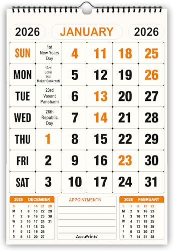 Image of AccuPrints 12 Pages 2026, 14 by 20 inch Offices Wall Calendar Large Dates with Space for Marks /Notes-Yellow color