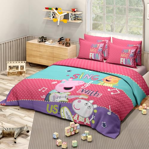 Image of Sassoon Peppa Pig (Sing) Digital Printed 100% Cotton Bedsheet with 2 Pillow Covers in 300TC