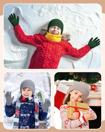 Image of JaGely 64 Pcs Kids Hats and Gloves Bulk Winter Beanies Hat Gloves for Toddler Boys Girls School Donation Wholesale
