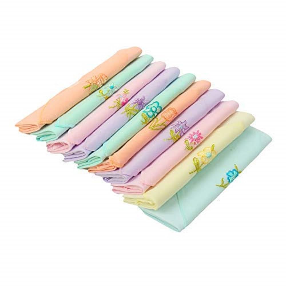 Women'S Embroidered 100% Pure Cotton Handkerchief Multicolor | Hanky For Women | Pack Of 10-image-27